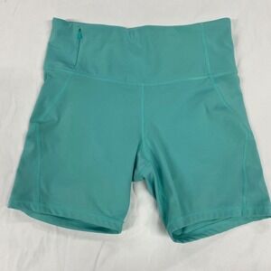 Champion Womens High Rise Bike Shorts Teal Blue Green Size L Zipper Pocket